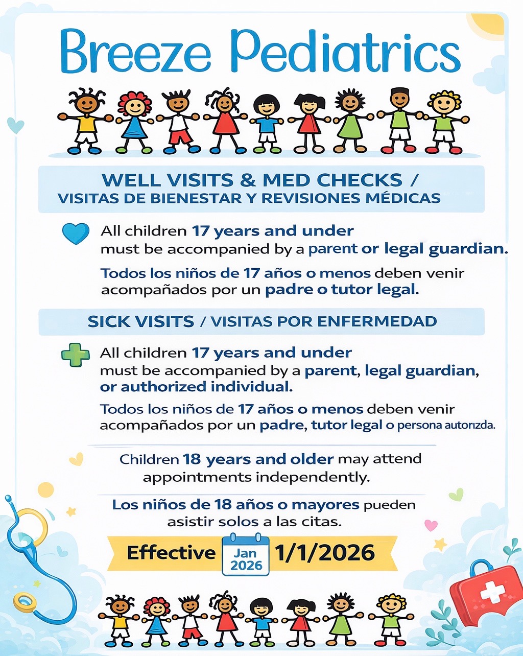 Breeze Pediatrics visits policy document (effective 1/1/2026)